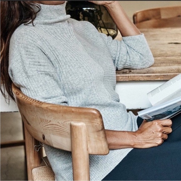 Summersalt The Luxe Cashmere Blend Funnel Neck Mix Stitch Sweater New Grey XS - Picture 2 of 9